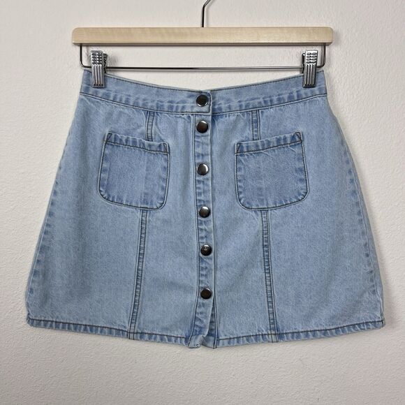 BDG Urban Outfitters Jean Skirt Womens Medium Mini A Line Denim Snap Blue - Picture 1 of 10